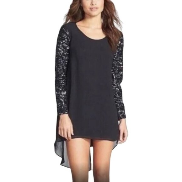 Dress the Population April Sequin Glitter Cocktail Chiffon Shift Dress S Black - Picture 1 of 8